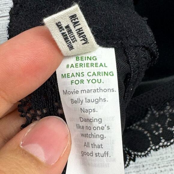 Aerie Real Happy Black Wireless Lightly Lined Candy Lace Bra Size 34C - Picture 8 of 11